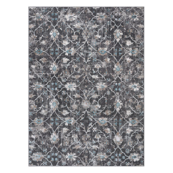 Charlton Home® Carraton Performance Black/White/Blue Rug Wayfair